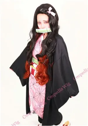 "Demon Slayer" Nezuko Kamado style cosplay wig Vector Graphics Second Screen