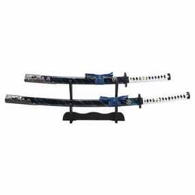 ENSEMBLE DE KATANA ORNEMENTAL BLEU SAKAI DE JIN  GHOST OF TSUSHIMA Glass Art Critically Acclaimed